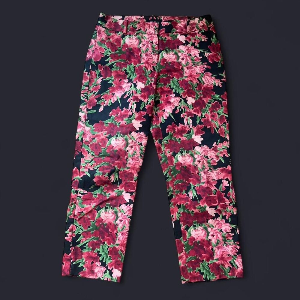 Talbots Women's Black and Pink Multicolored Floral Ankle Stretch Trousers SZ 6